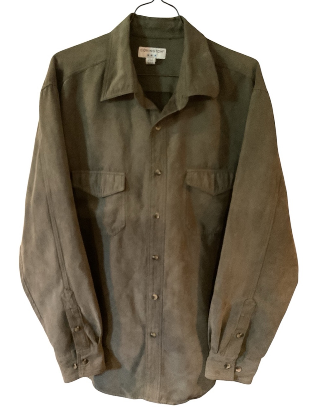 Covington Olive Green Suede Button-Up Shirt Jacket